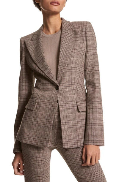 Shop Michael Kors Georgina Plaid Stretch Virgin Wool Blazer In Mocha Multi