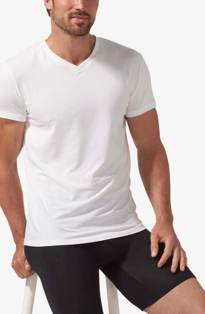 Shop Tommy John 2-pack Cool Cotton Slim Fit High V-neck T-shirts In White Double