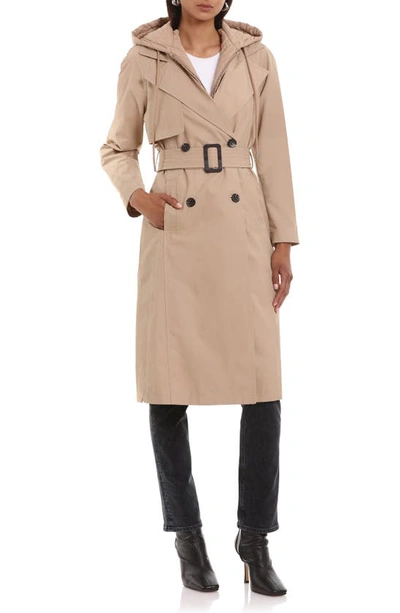 Avec Les Filles Hooded Belted Water Resistant Rain Coat In Khaki ModeSens