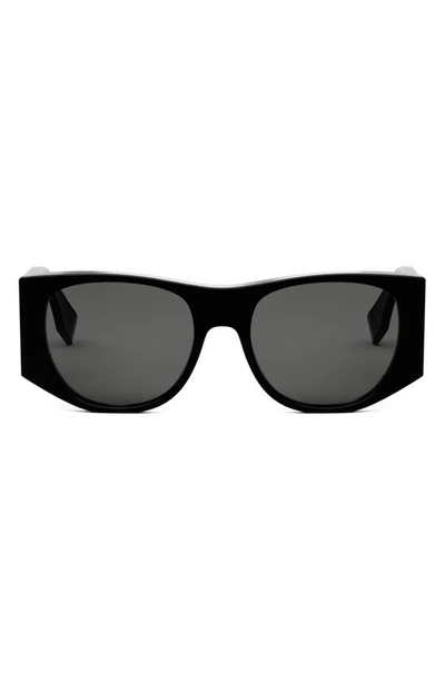 Shop Fendi The  Baguette 54mm Oval Sunglasses In Shiny Black / Smoke