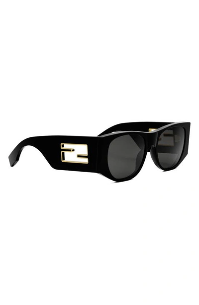 Shop Fendi The  Baguette 54mm Oval Sunglasses In Shiny Black / Smoke