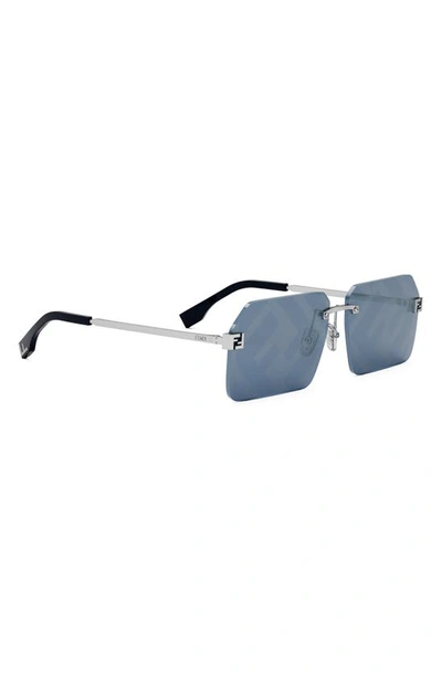 Shop Fendi The  Sky 59mm Geometric Sunglasses In Shiny Palladium / Blu Mirror