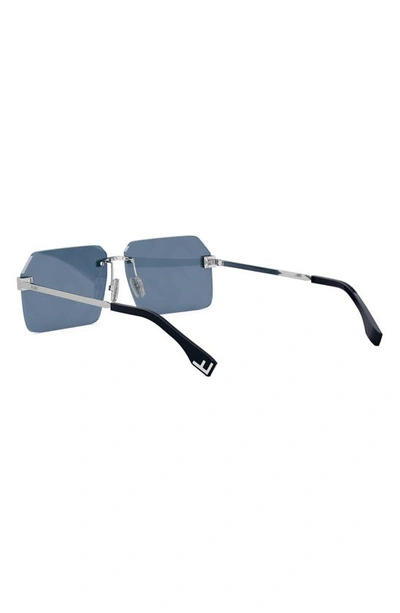 Shop Fendi The  Sky 59mm Geometric Sunglasses In Shiny Palladium / Blu Mirror