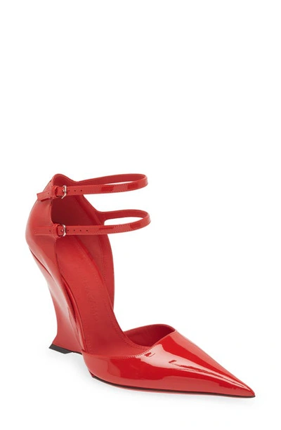 Shop Ferragamo Vidya Double Ankle Strap Pointed Toe Pump In Flame Red
