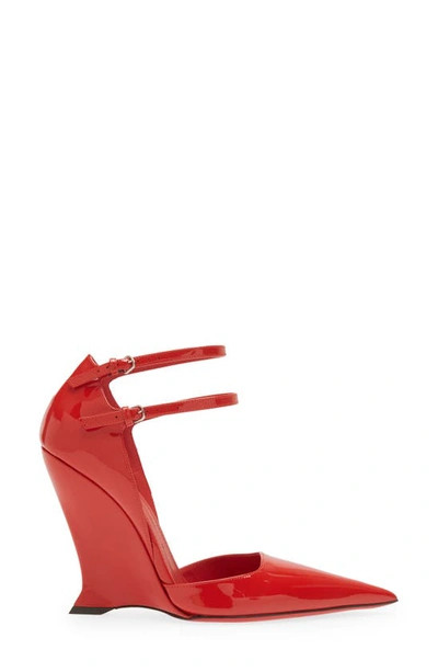 Shop Ferragamo Vidya Double Ankle Strap Pointed Toe Pump In Flame Red
