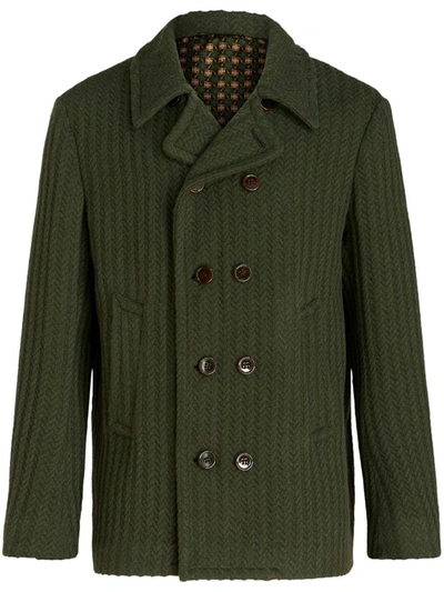 Shop Etro Double-breasted Jacket In Green