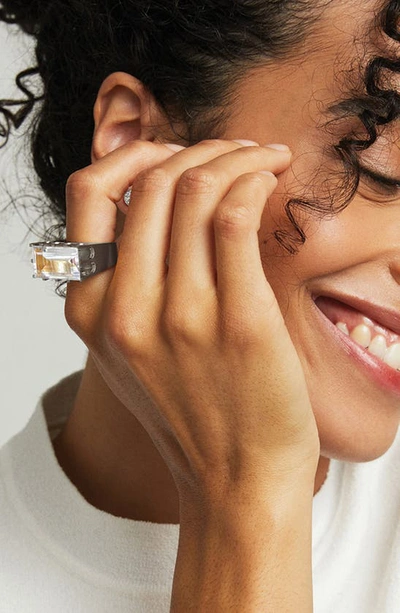 Dean Davidson Baguette-cut Simulated White Topaz Castle Ring In Crystal Quartz/ Gold