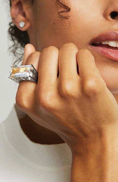 Dean Davidson Baguette-cut Simulated White Topaz Castle Ring In Crystal Quartz/ Gold