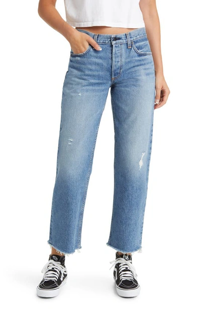 Shop Askk Ny Raw Hem Low Rise Straight Leg Jeans In Berkley