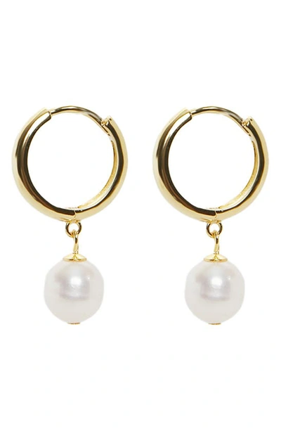 Argento Vivo Freshwater Pearl Drop Huggie Hoop Earrings In Gold