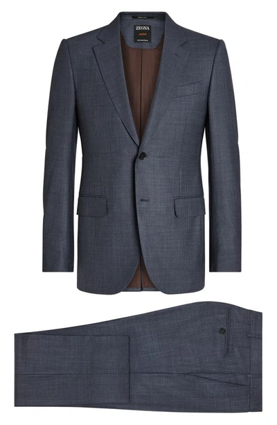Zegna Prince Of Wales Centoventimila Wool Suit In Blue