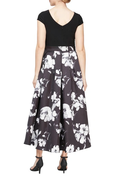 Shop Sl Fashions Floral High-low Cocktail Dress In Black Ivory