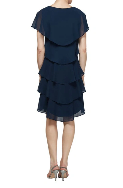 Shop Slny Georgette Tiered Chiffon Dress In Navy