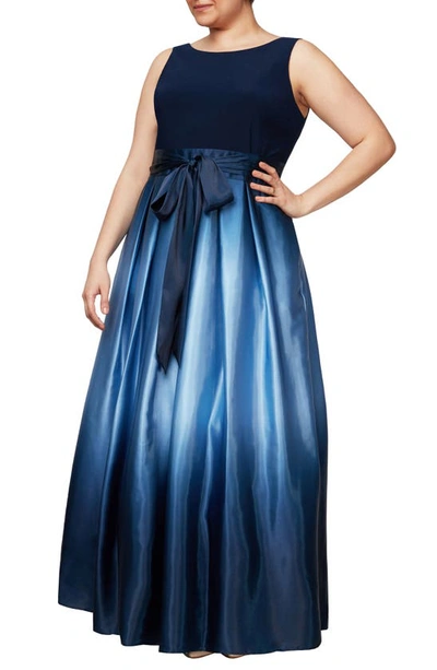 Shop Sl Fashions Ombrè Satin Gown In Navy/ Wedgewood