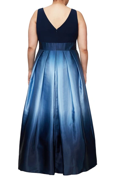 Shop Sl Fashions Ombrè Satin Gown In Navy/ Wedgewood