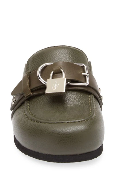 Shop Jw Anderson Punk Loafer Mule In Green Khaki Leather