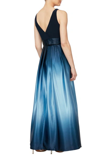 Sl Fashions Ombre Satin Bow Sash Gown In Blue