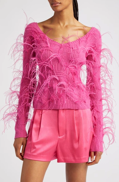 Shop Cult Gaia Danton Merino Wool Blend Rib Cable Sweater In Anemone