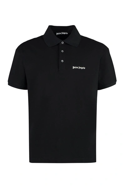 Shop Palm Angels Cotton-piqué Polo Shirt In Black