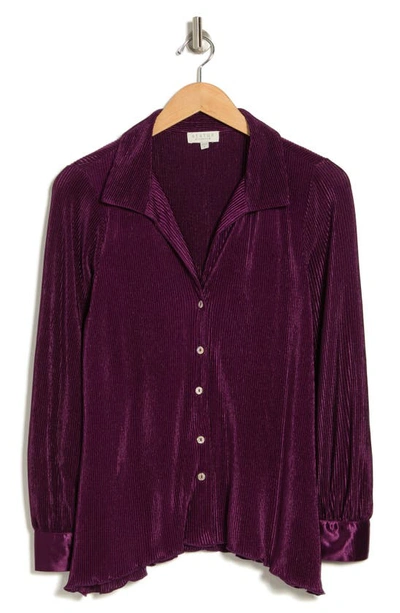 Shop Chenault Satin Rib Knit Button-up Top In Eggplant