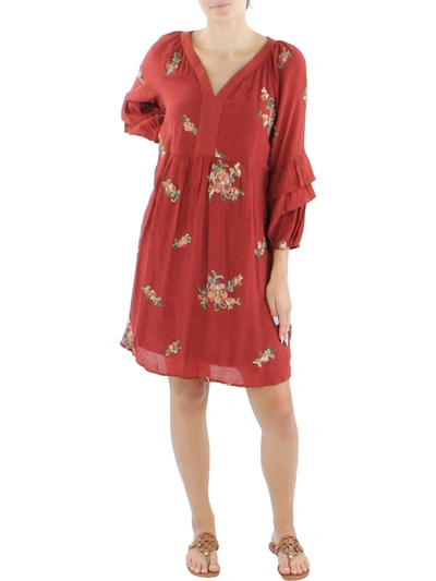 Shop Olive Hill Womens Embroidered Peasant Shift Dress In Pink
