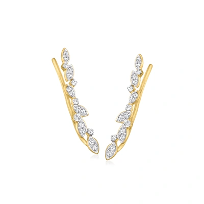 Rs Pure Ross-simons Diamond Leaves Ear Climbers In 14kt Yellow Gold In White