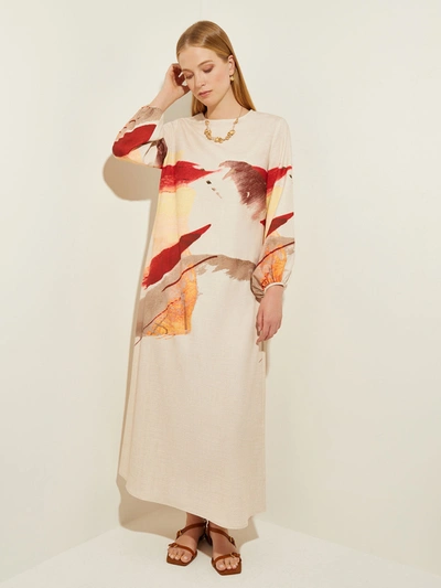 Shop Misook Painted Sunset Maxi Dress In Beige