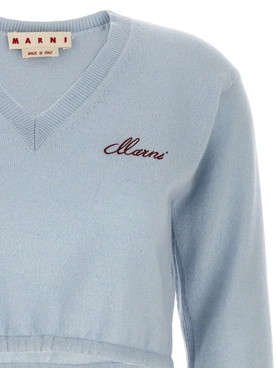 Shop Marni Logo Embroidery Sweater Sweater, Cardigans Light Blue