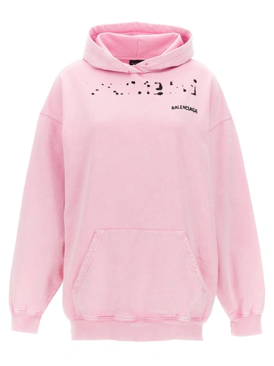 Shop Balenciaga Logo Print Hoodie Sweatshirt Pink
