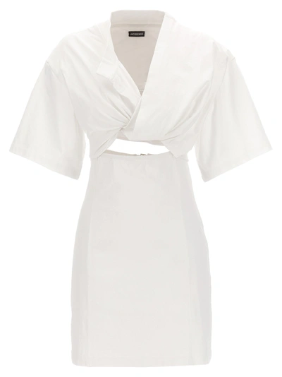 Shop Jacquemus T-shirt Bahia Dresses White