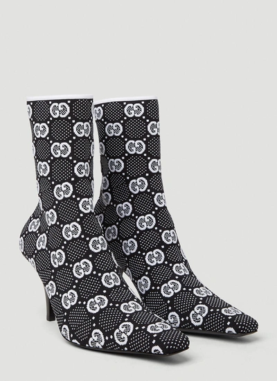 Shop Gucci Women Gg Knit Boots In Black