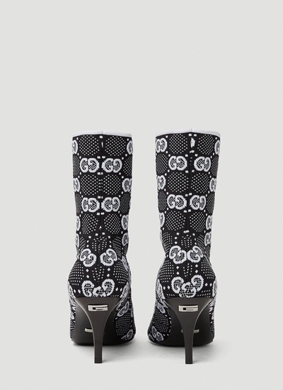 Shop Gucci Women Gg Knit Boots In Black