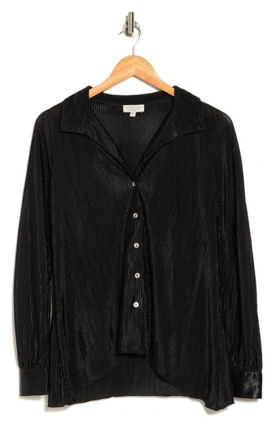 Shop Chenault Satin Rib Knit Button-up Top In Black