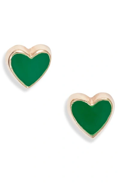 Shop Anzie Enamel Heart Stud Earrings In Green