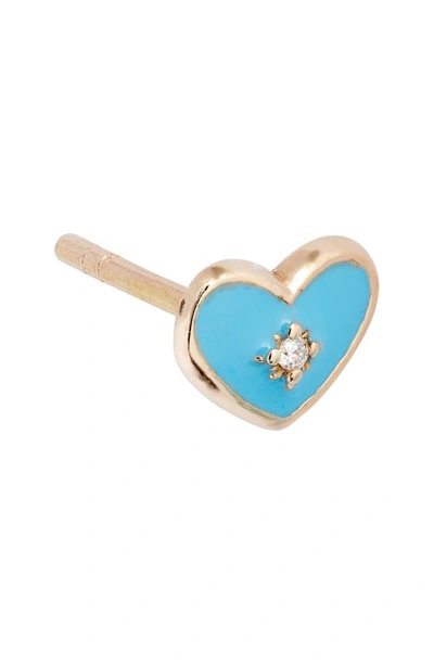 Shop Anzie Enamel & Diamond Heart Stud Earrings In Blue