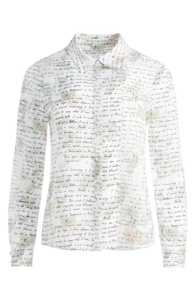 Shop Alice And Olivia Willa Love Letter Silk Shirt In Love Letter Multi