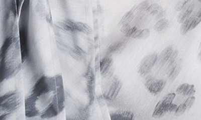 Shop St John Painted Leopard Print Tie Neck Blouse In Light Gray Multi