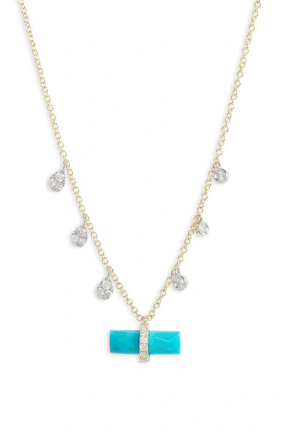 Shop Meira T Turquoise Bar & Diamond Necklace In Yellow Gold