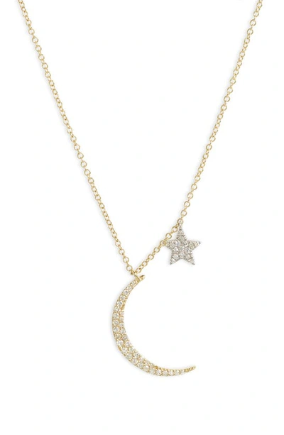 Shop Meira T Moon & Star Diamond Pendant Necklace In Yellow