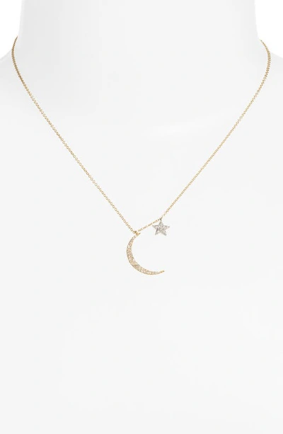 Shop Meira T Moon & Star Diamond Pendant Necklace In Yellow