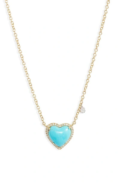 Shop Meira T Turquoise & Diamond Heart Pendant Necklace In Yellow