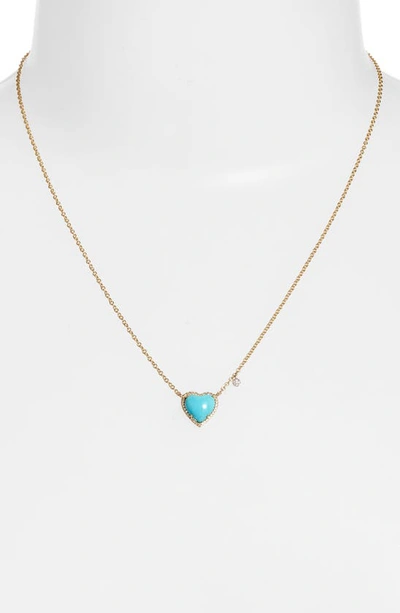 Shop Meira T Turquoise & Diamond Heart Pendant Necklace In Yellow