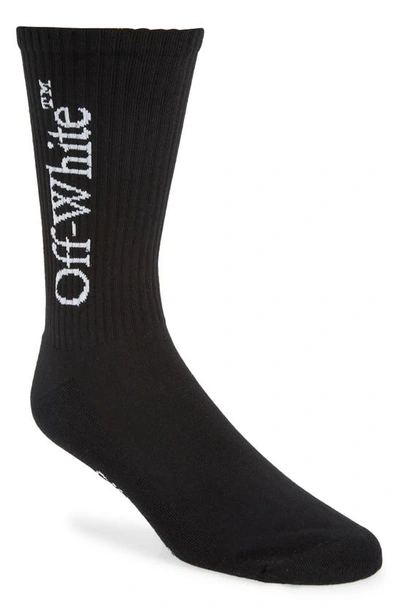 Shop Off-white Bookish Big Logo Cotton Mid Calf Socks In Black / White