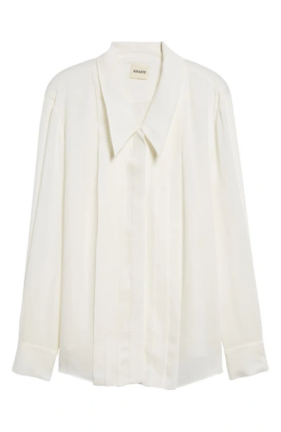 Shop Khaite Dorian Pleated Point Collar Silk Blouse In Cream