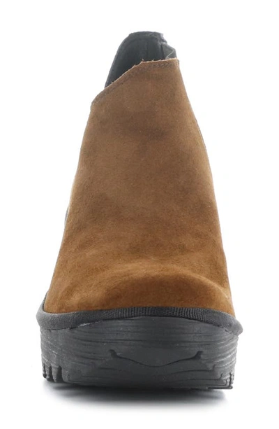 Shop Fly London Yego Wedge Bootie In 010 Camel/ Navy