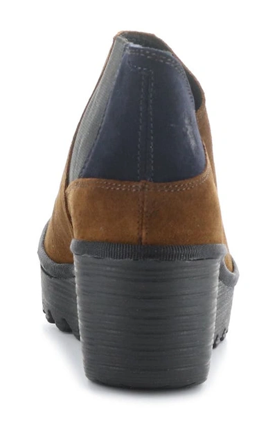 Shop Fly London Yego Wedge Bootie In 010 Camel/ Navy