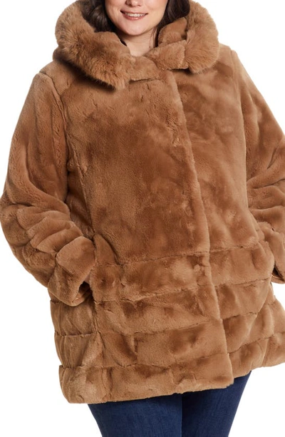 Shop Gallery Hooded Faux Fur Coat In Camel