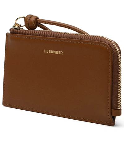 Shop Jil Sander Brown Leather Slip Card Holder