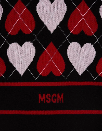 Shop Msgm Sweater With "active Hearts" Motif In Black