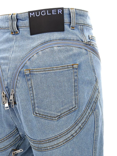 Shop Mugler 'zipped Spiral' Jeans In Light Blue